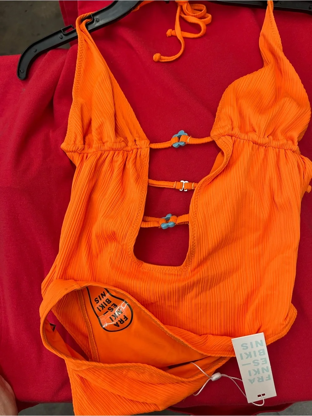 Frankie's Bikinis Paris Plissé Halter One-Piece in Bright Orange